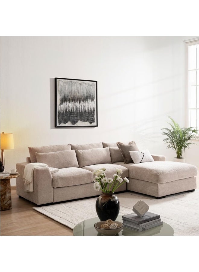 Al Zakharef Furniture Zara Modern Linen Fabric Sectional Sofa with Chaise (Left Side) – Soft Linen Upholstery, Deep Cushioned Seating, Minimalist Luxury Living Room Sofa – Beige - Image 5